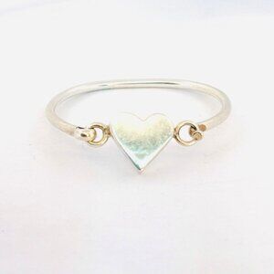 Estate Sterling Silver 925 Heart Bangle Bracelet, 6” Size Elegant Design, 14.78g